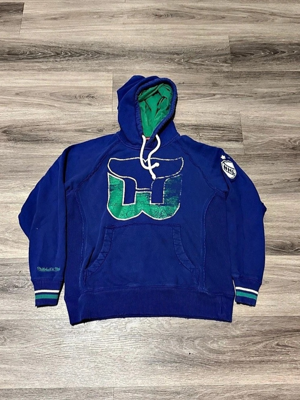 Mitchell & Ness Hartford Whalers Vintage Hockey Hoodie Blue & Green Cotton